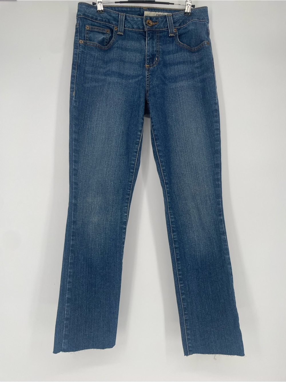 DKNY Jeans Blue Medium Wash Denim Y2K Raw Hem Slim / Straight Leg Cut Jeans